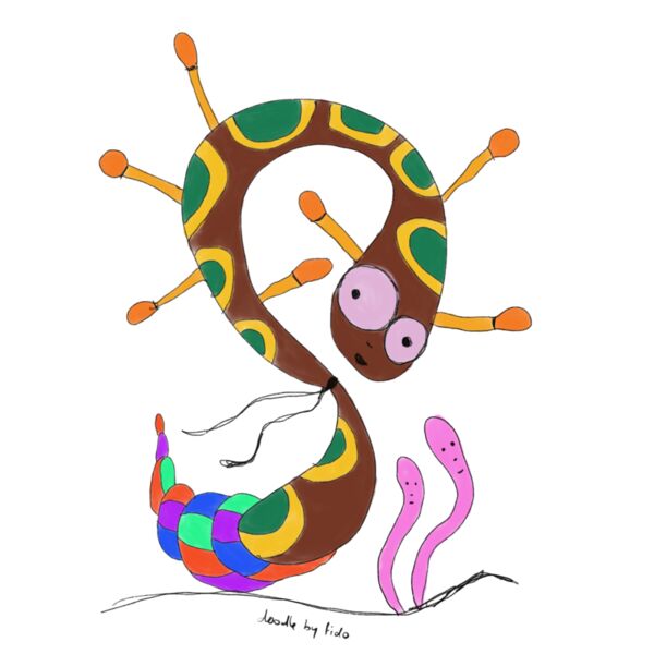 A Snake with a colorful tail doodle  Thumbnail